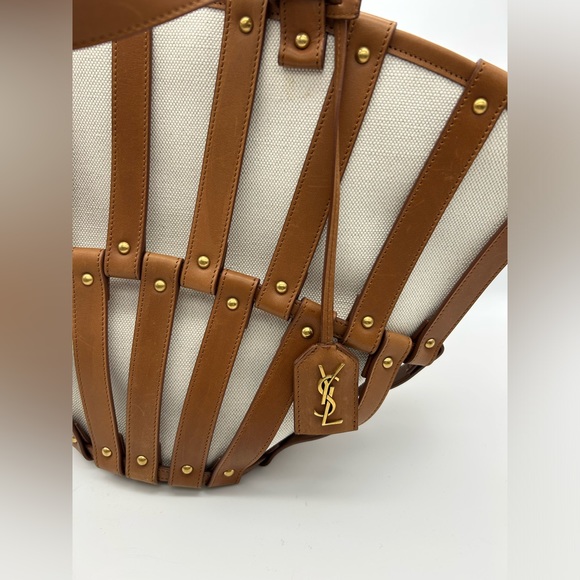 Saint Laurent YSL Panier Cutout Basket Tote Brown Cognac Caramel  $2990 - Picture 7 of 15